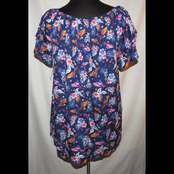 Terra & Sky navy floral print flutter sleeve peasant top,Plus size 2X(20W-22W) - Picture 6 of 7